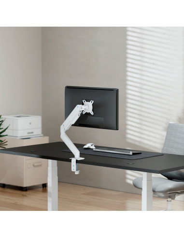 AISENS Soporte de Mesa Eco Contrapeso Giratorio e Inclinable para Monitor/TV 9kg (3 PIVOTES, 1 BRAZO) de 17-32, Blanco