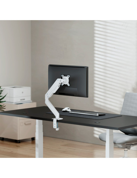 AISENS Soporte de Mesa Eco Contrapeso Giratorio e Inclinable para Monitor/TV 9kg (3 PIVOTES, 1 BRAZO) de 17-32, Blanco