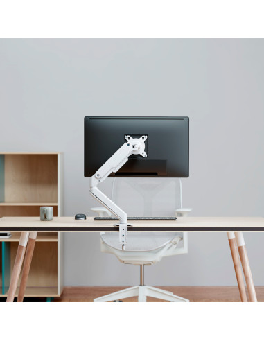 AISENS Soporte de Mesa Eco Contrapeso Giratorio e Inclinable para Monitor/TV 9kg (3 PIVOTES, 1 BRAZO) de 17-32, Blanco