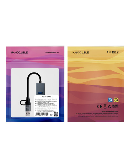 Nanocable Conversor USB-C+USB-A/M 3.0 a Ethernet + 3xUSB-A 3.0, Aluminio, Gris, 15 cm