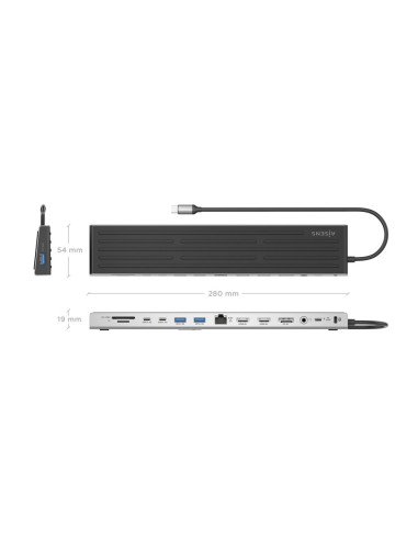 AISENS USB-C Dock 13 en 1, USB-C A 2xHDMI, 1xDisplayPort, 1xRJ45, 3xUSB-A, 2xUSB-C, 1xUSB-C PD, 1xSD, 1xMicro SD, 1xAudio, 1xRan