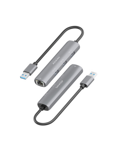 AISENS USB3.0 Dock USB-A A Ethernet Gigabit + Hub 3xUSB-A, Gris, 15cm