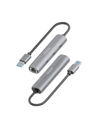 AISENS USB3.0 Dock USB-A A Ethernet Gigabit + Hub 3xUSB-C, Gris, 15cm