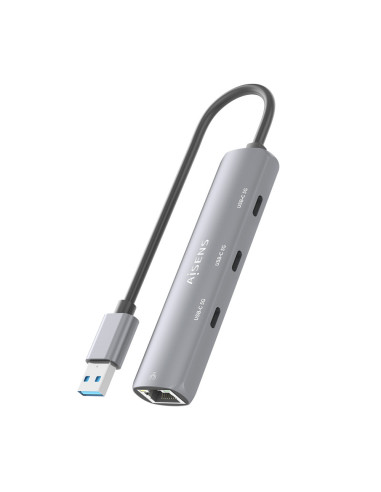AISENS USB3.0 Dock USB-A A Ethernet Gigabit + Hub 3xUSB-C, Gris, 15cm