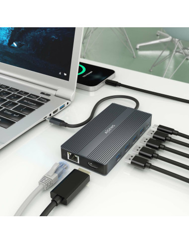 AISENS ASUC-12P017-GR base para portátil y replicador de puertos Alámbrico USB 3.2 Gen 1 (3.1 Gen 1) Type-C