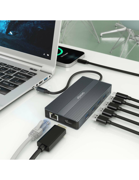 AISENS ASUC-12P017-GR base para portátil y replicador de puertos Alámbrico USB 3.2 Gen 1 (3.1 Gen 1) Type-C