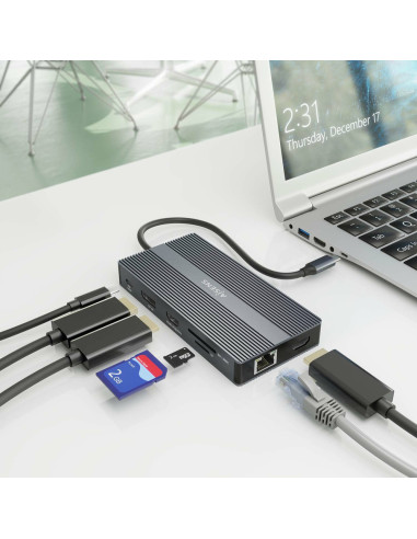 AISENS ASUC-12P017-GR base para portátil y replicador de puertos Alámbrico USB 3.2 Gen 1 (3.1 Gen 1) Type-C