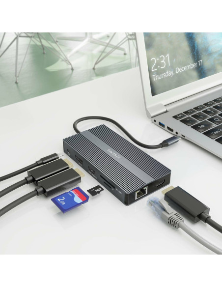 AISENS ASUC-12P017-GR base para portátil y replicador de puertos Alámbrico USB 3.2 Gen 1 (3.1 Gen 1) Type-C