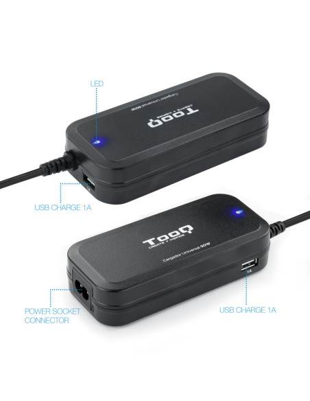 TooQ TQLC-90BS02AT adaptador e inversor de corriente Interior 90 W Negro