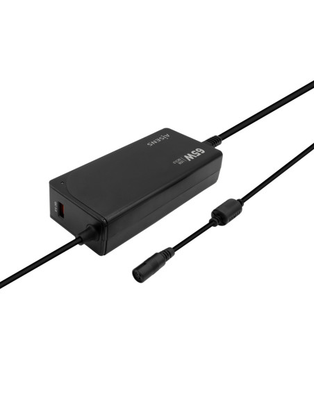 AISENS Cargador 65 W Automatico Universal Multitension Para Portatil Con 9 Conectores + USB-A QC.3.0