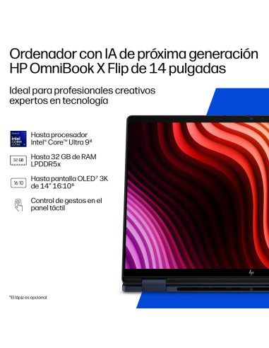HP OmniBook X Flip 2-in-1 Laptop Next Gen AI 14-kb0013ns Copilot+ PC Intel Core Ultra 9 386H 35,6 cm (14") Pantalla táctil 2K 32