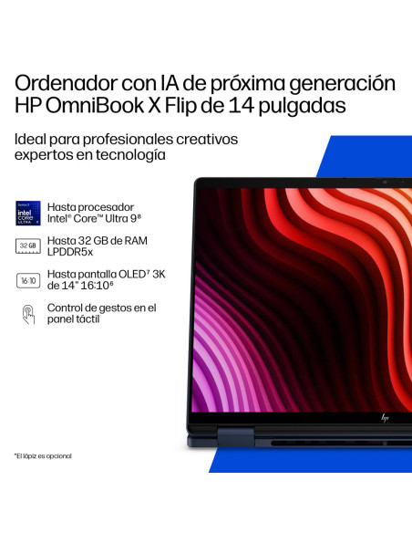 HP OmniBook X Flip 2-in-1 Laptop Next Gen AI 14-kb0013ns Copilot+ PC Intel Core Ultra 9 386H 35,6 cm (14") Pantalla táctil 2K 32