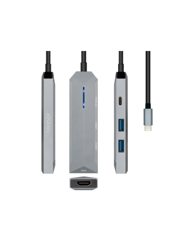 AISENS USB-C dock 4 en 1, USB-C a 1xHDMI, 2xUSB, 1xPD, Gris, 15 cm