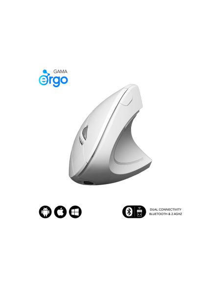 SUBBLIM RATON OPTICO DUAL GLIDE VERTICAL ERGO DUAL BATERIA BLANCO ratón Universal mano derecha Bluetooth + USB Type-A Óptico 160