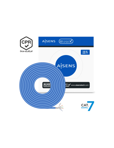 AISENS Cable de Red RJ45 LSZH CPR Dca CAT.7 600 MHZ S/FTP AWG23, Azul, 100 m