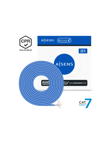 AISENS Cable de Red RJ45 LSZH CPR Dca CAT.7 600 MHZ S/FTP AWG23, Azul, 100 m