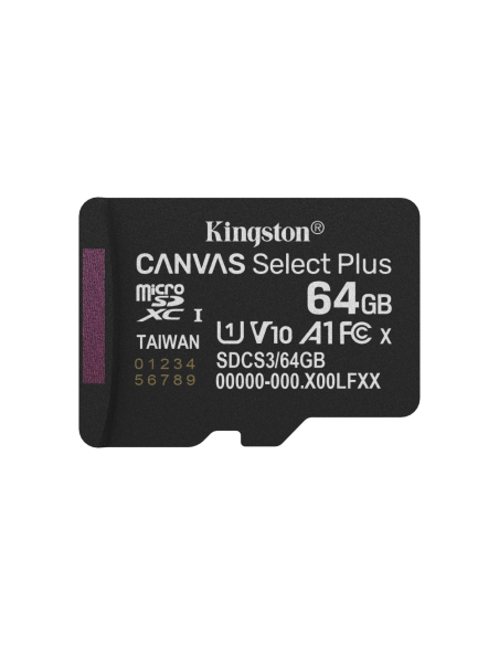 Kingston Technology 64GB microSDXC Canvas Select Plus Gen3 100MB/s A1 (Incluye adaptador de SD)