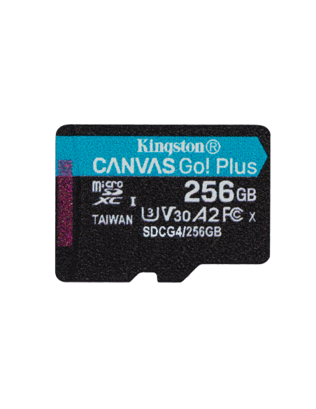 Kingston Technology Tarjeta microSDXC Canvas Go Plus Gen4 de 256 GB, 200 MB/s, A2 U3 V30 y adaptador