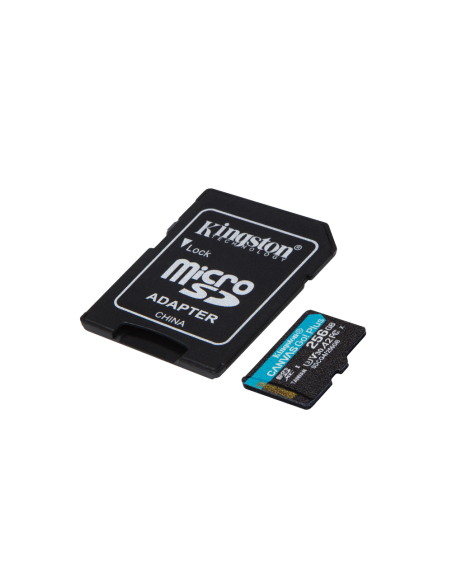 Kingston Technology Tarjeta microSDXC Canvas Go Plus Gen4 de 256 GB, 200 MB/s, A2 U3 V30 y adaptador