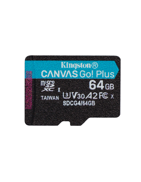 Kingston Technology Tarjeta microSDXC Canvas Go Plus Gen4 de 64 GB, 200 MB/s, A2 U3 V30 y adaptador
