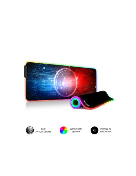SUBBLIM Alfombrilla/Tapete Ratón con Luz LED RGB 9 colores Extra Grande Chip
