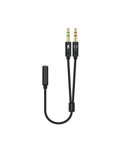 AISENS Cable Adaptador Audio Jack 3.5 4pines/H-2xjack 3.5 3pines/M, Negro, 25cm