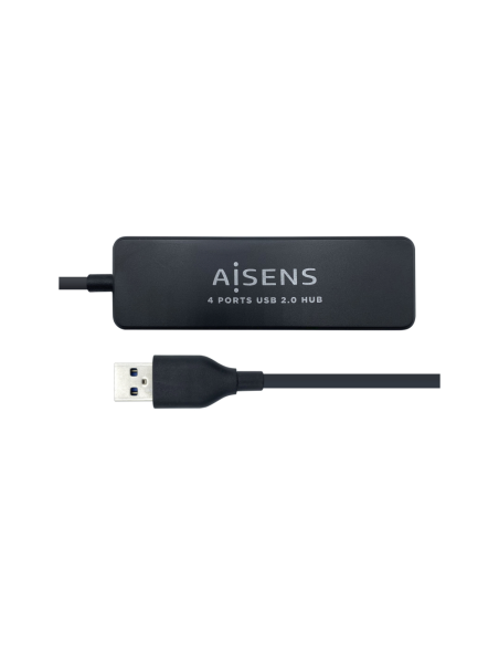 AISENS Hub USB 2.0, Tipo A/M - 4 x Tipo A/H, Negro, 30 cm
