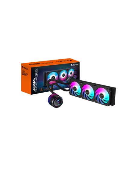 GIGABYTE AORUS WATERFORCE X II 360 Refrigerador de CPU líquido AIO - 3x ventiladores ARGB de 120 mm, pantalla LCD a todo color, 