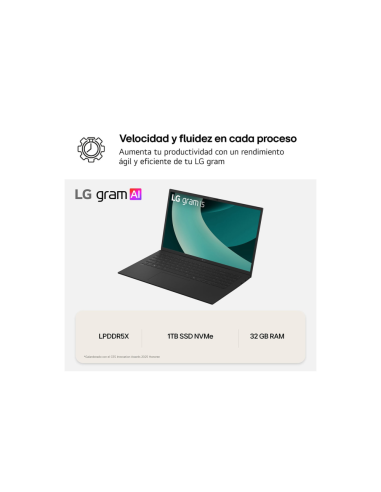 LG Gram 15Z80T-G.AU88B ordenador portatil AMD Ryzen AI 7 350 Portátil 39,6 cm (15.6") Full HD 32 GB LPDDR5x-SDRAM 1 TB SSD Wi-Fi
