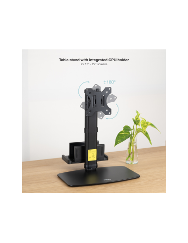 TooQ Soporte de mesa para pantallas 17”-27” con soporte integrado para CPU Ligera