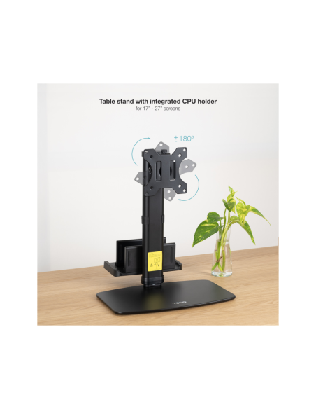 TooQ Soporte de mesa para pantallas 17”-27” con soporte integrado para CPU Ligera
