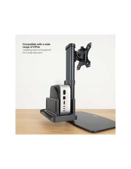 TooQ Soporte de mesa para pantallas 17”-27” con soporte integrado para CPU Ligera