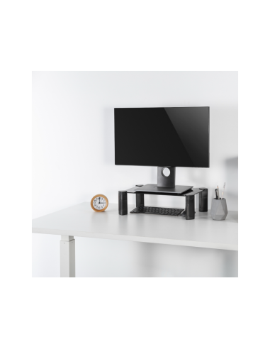 AISENS Soporte Elevador Cristal para Monitor/Portátil, Negro