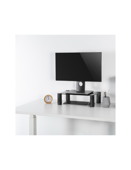 AISENS Soporte Elevador Cristal para Monitor/Portátil, Negro