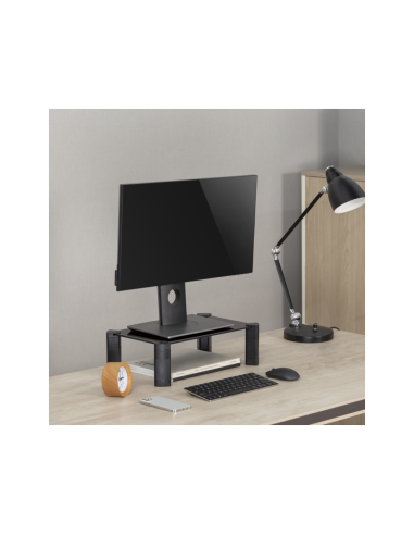 AISENS Soporte Elevador Cristal para Monitor/Portátil, Negro