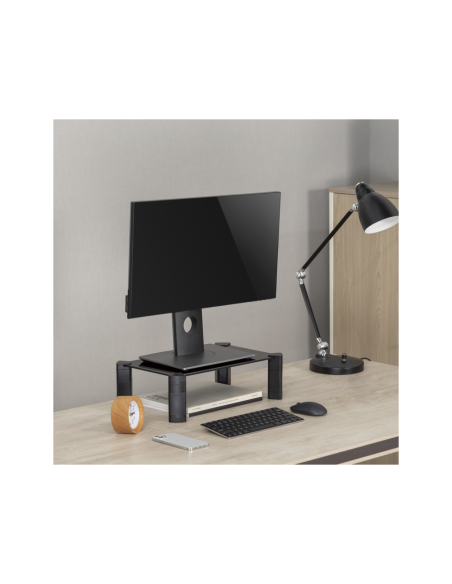 AISENS Soporte Elevador Cristal para Monitor/Portátil, Negro