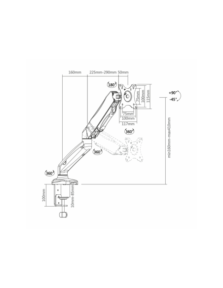 AISENS DT27TSR-043 soporte para monitor 81,3 cm (32") Negro Escritorio