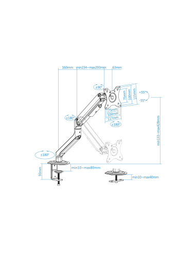 TooQ DB4032TNR-W soporte para monitor 81,3 cm (32") Escritorio Blanco