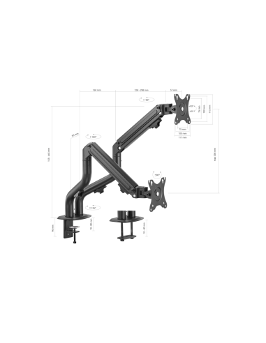 AISENS Soporte de Mesa ECO Contrapeso Giratorio e Inclinable para Monitor/TV 8Kg (3 Pivotes, 2 Brazos) de 17-32, Negro