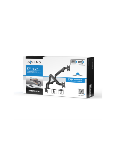 AISENS Soporte de Mesa ECO Contrapeso Giratorio e Inclinable para Monitor/TV 8Kg (3 Pivotes, 2 Brazos) de 17-32, Negro