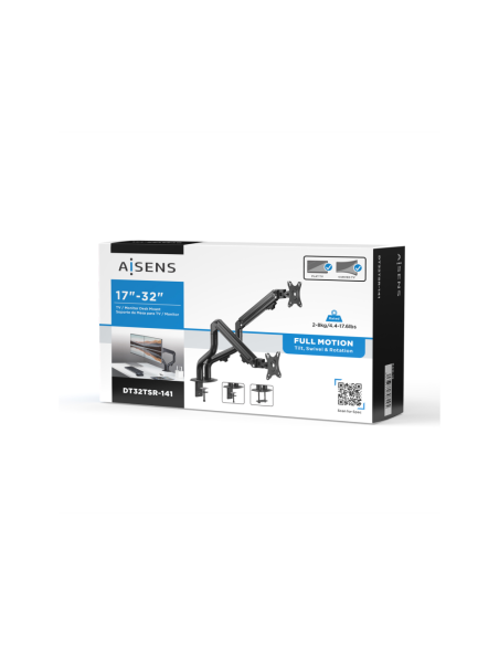 AISENS Soporte de Mesa ECO Contrapeso Giratorio e Inclinable para Monitor/TV 8Kg (3 Pivotes, 2 Brazos) de 17-32, Negro