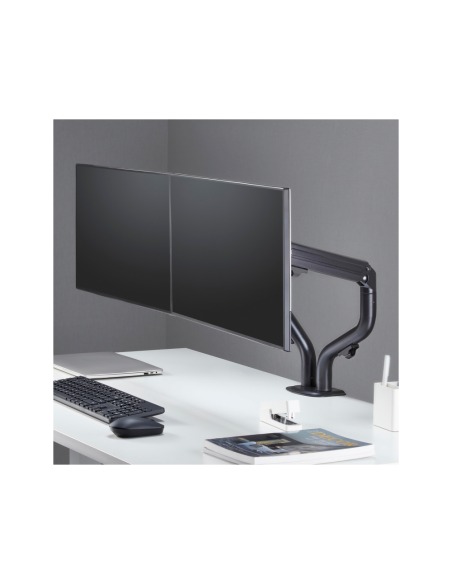 AISENS Soporte de Mesa ECO Contrapeso Giratorio e Inclinable para Monitor/TV 8Kg (3 Pivotes, 2 Brazos) de 17-32, Negro
