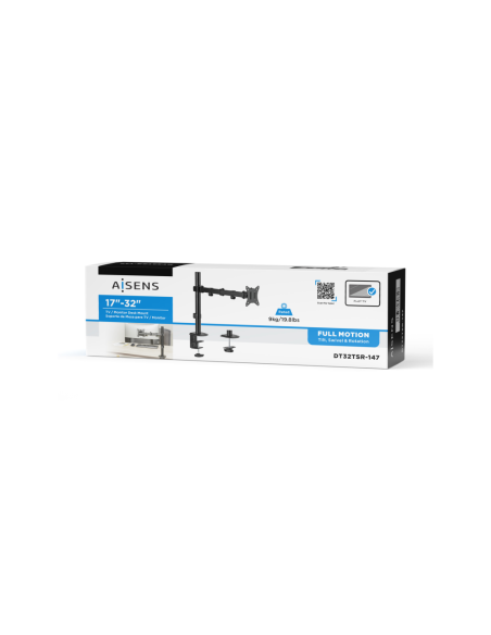 AISENS Soporte de Mesa ECO Giratorio e Inclinable para Monitor/TV 9Kg (3 Pivotes, 1 Brazo) de 17-32, Negro