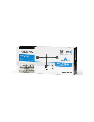 AISENS Soporte de Mesa ECO Giratorio e Inclinable para Monitor/TV 9Kg (3 Pivotes, 2 Brazos) de 17-32, Negro
