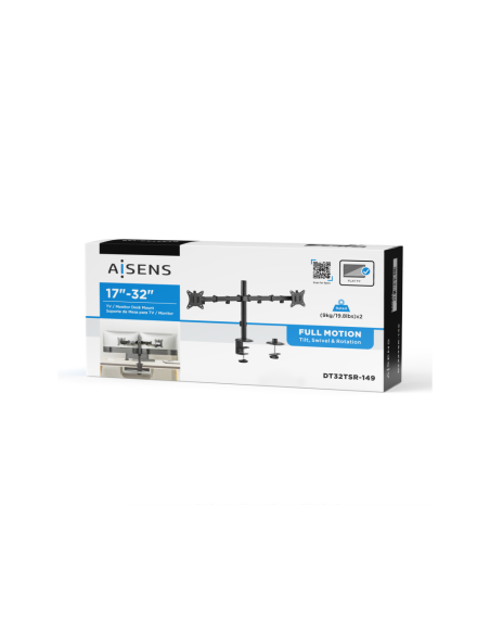 AISENS Soporte de Mesa ECO Giratorio e Inclinable para Monitor/TV 9Kg (3 Pivotes, 2 Brazos) de 17-32, Negro