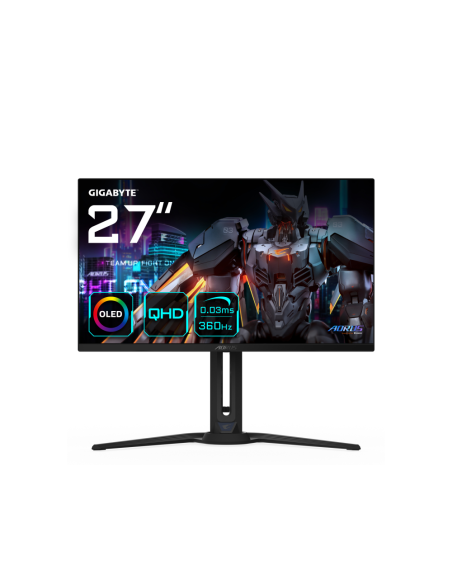 GIGABYTE Monitor de juego AORUS FO27Q3 OLED de 27” - 2560 x 1440 (QHD), 360Hz, 0,03ms, KVM, 250 cd/m², FreeSync Premium Pro, Dis