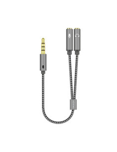 AISENS Cable Adaptador Audio Jack 3.5 4pines/M-2xjack 3.5 3pines/H, Gris, 25cm