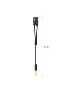 AISENS Cable Adaptador Audio Jack 3.5 4pines/M-2xjack 3.5 3pines/H, Negro, 25cm 2