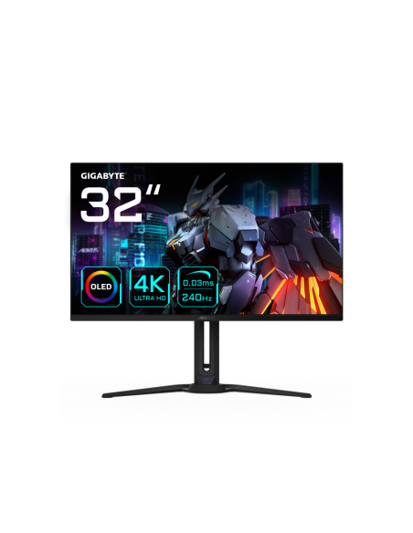 GIGABYTE Monitor de juegos OLED AORUS FO32U2 de 32” - 3840 x 2160 (UHD), 240Hz, 0.03ms, KVM, 250 cd/m², FreeSync Premium Pro, Di