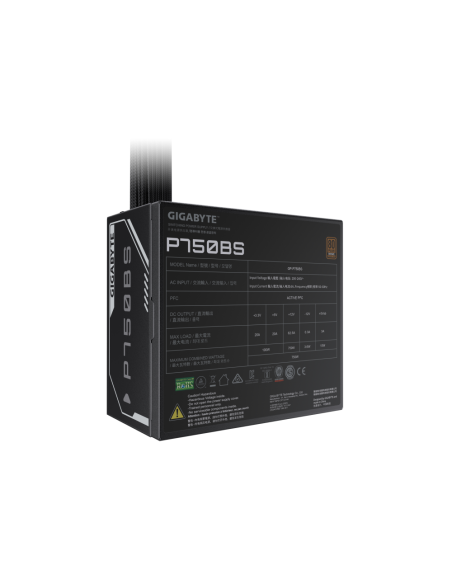 GIGABYTE P750BS Fuente de Alimentación - PCI-E 6+2 Pin x 4, 80 PLUS Bronze, Ventilador de 120 mm, Compatible con ATX, Enchufe EU
